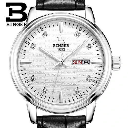 Швейцария Binger Лидер продаж Для мужчин модные кожаные кварцевые часы наручные