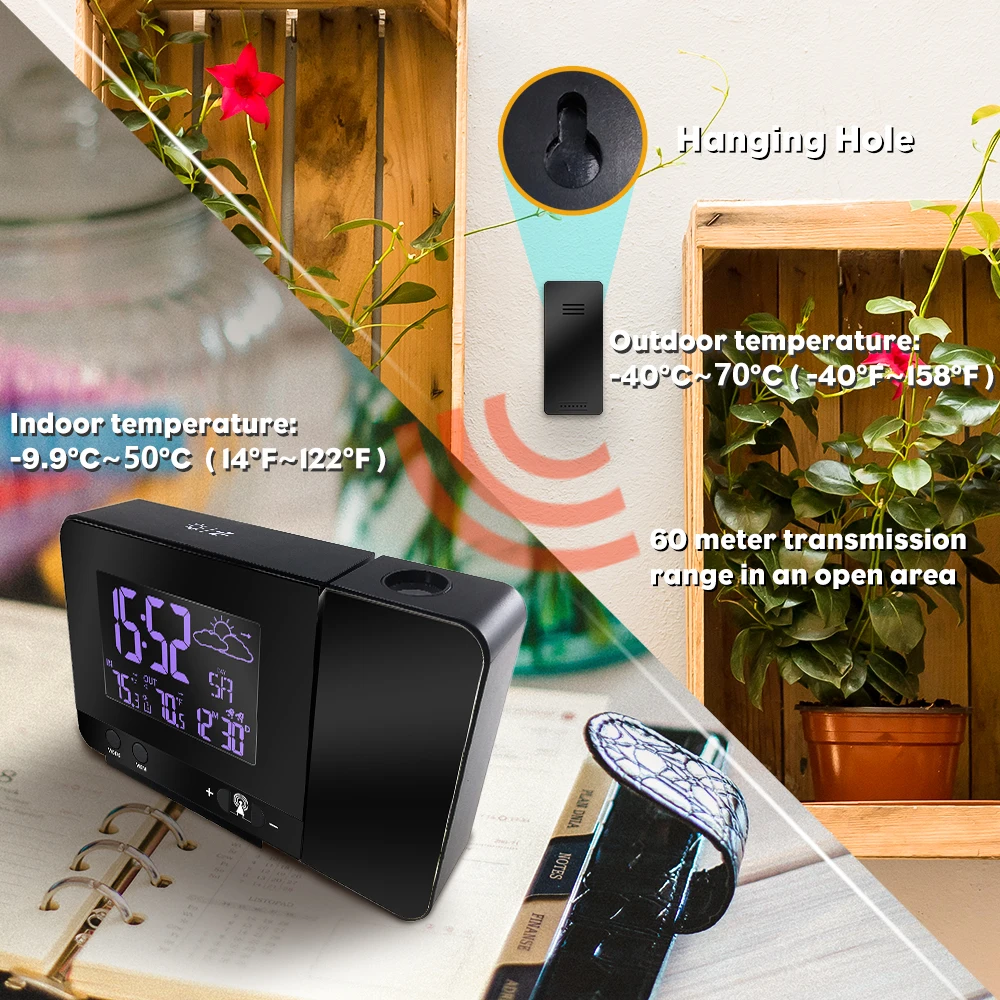 Термометр проекционный Будильник цифровой функция повтора даты красочная