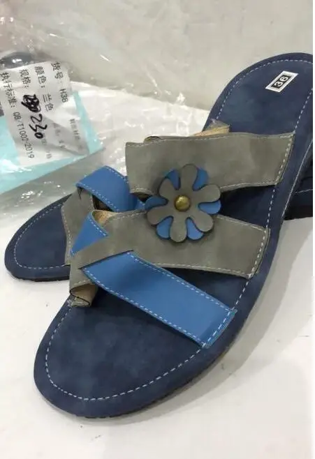 Синий Size35-43 босоножки на танкетке; сезон лето; коллекция года; сандалии-гладиаторы; женские шлепанцы с ремешками; женские Вьетнамки в римском стиле; уличные повседневные сандалии; Femme - Цвет: Синий