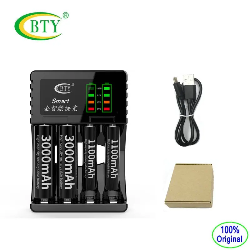 3-pcs bty-c704a3 AA AAA chargeur universel 4 слота LED Affichage интеллектуальные де Аккумулятор Ni-MH ni-cd