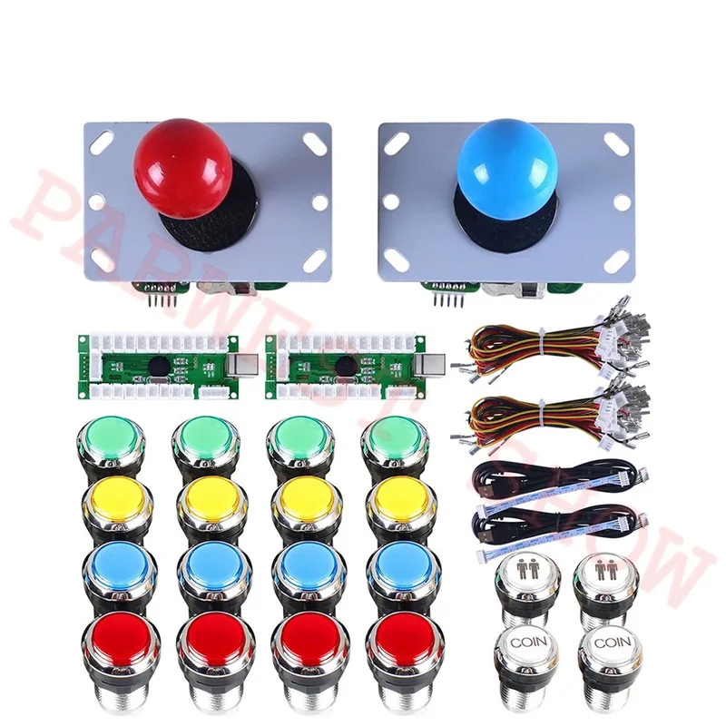 2 Player Arcade DIY Kits Parts USB Encoder to Arcade Joystick + Silver plated button with LED Light for Mame Jamma Machine Parts