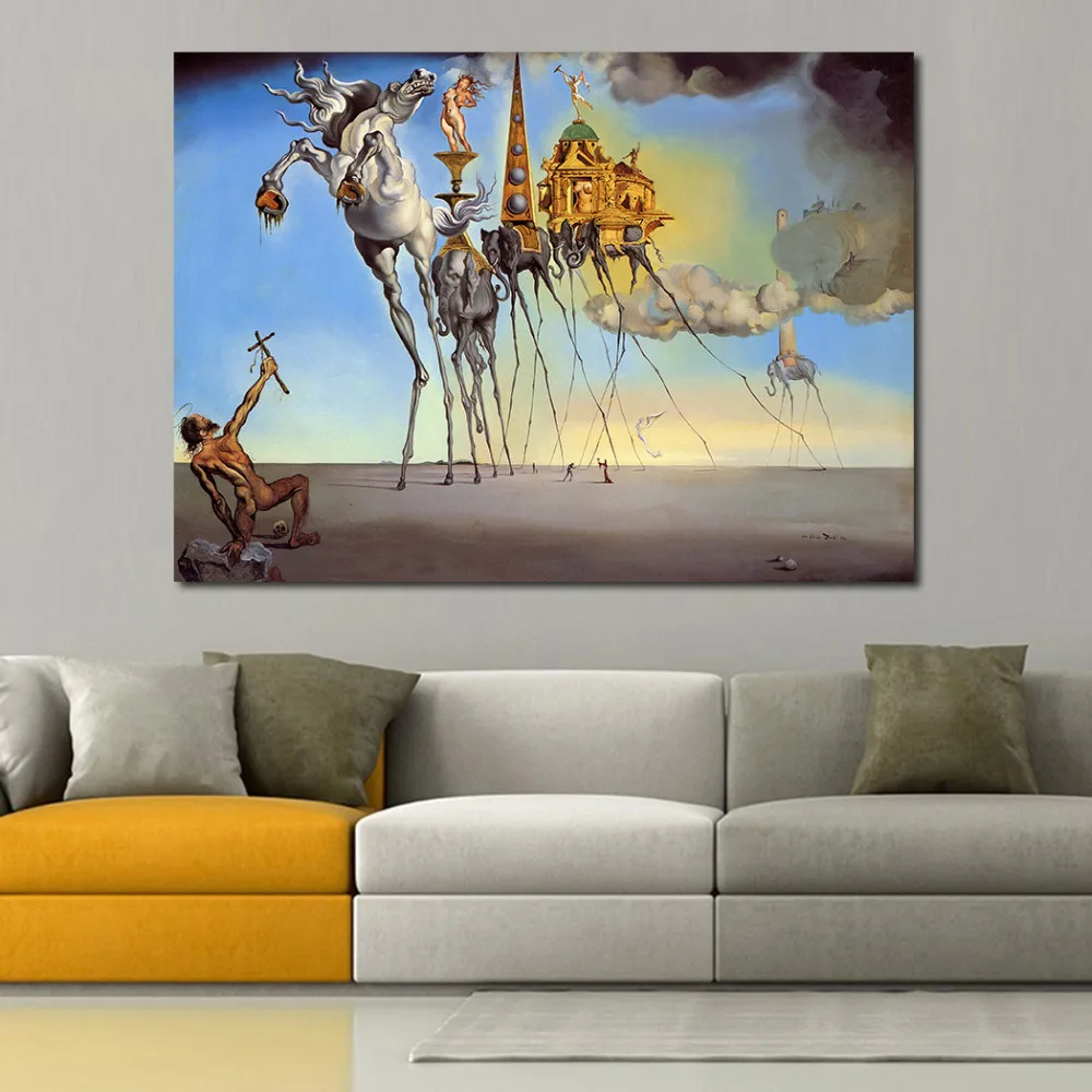 JQHYART Salvador Dali Abstract Horse Elephant Paintings For Living Room Wall No Frame Decorative Pictures |