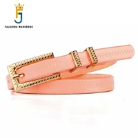 fajarina ladies quality 100 cowskin leather fine belts narrow all match decoration fashion pink belt women belt skirts ldfj018