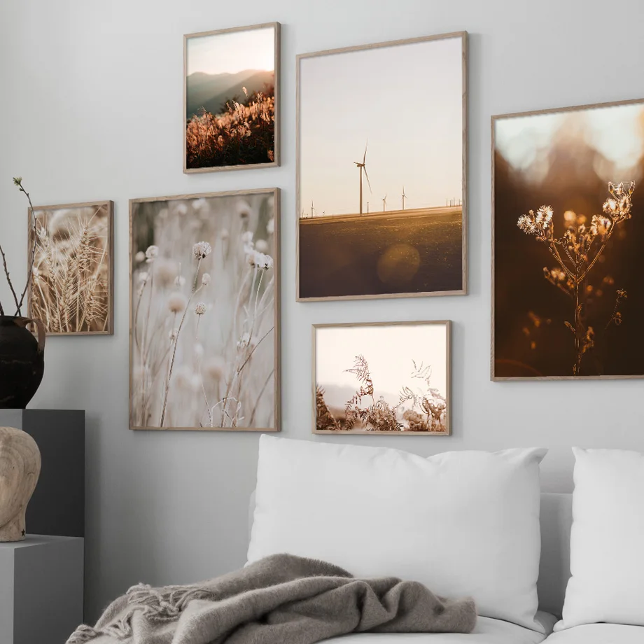 Настенная картина в скандинавском стиле с изображением цветов листьев пшеницы