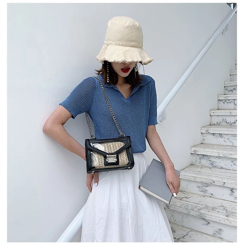 Прозрачная желеобразная сумка летняя Соломенная пляжная женская модная из