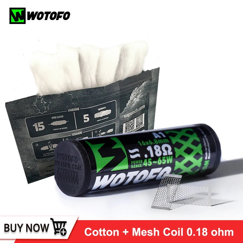 10 шт. оригинальная сетчатая катушка Wotofo RDA A1 0.18ohm + 1 упаковка DIY Bacon Cotton для 24 мм