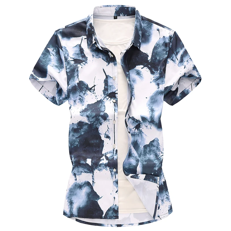 

Men Summer Chinese style ink Short sleeve shirts male Hawaiian vacation Party floral printed casual shirt camisa masculina 7XL