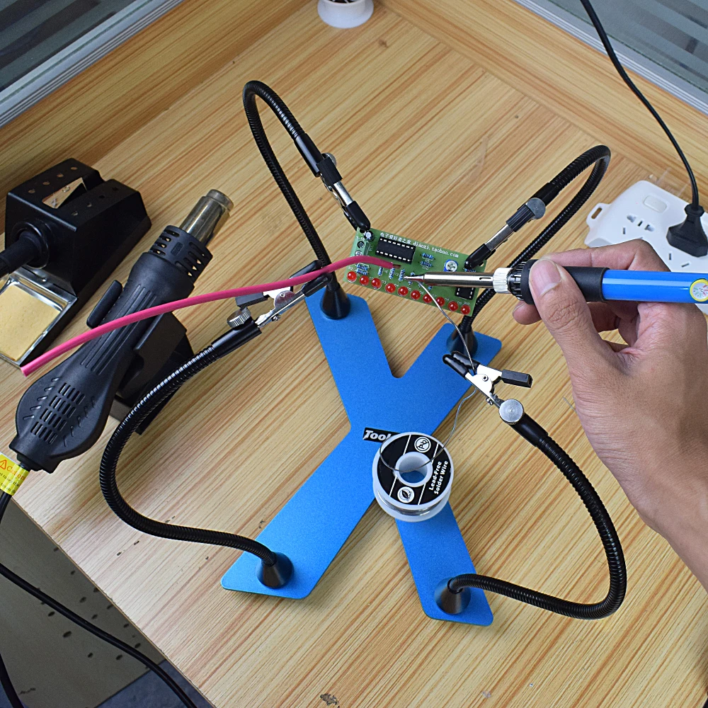 

Toolour Soldering Iron Holder Aluminum Alloy Base Soldering Station PCB Fixture Helping Hands 4pc Flexible Arms Welding aid Tool