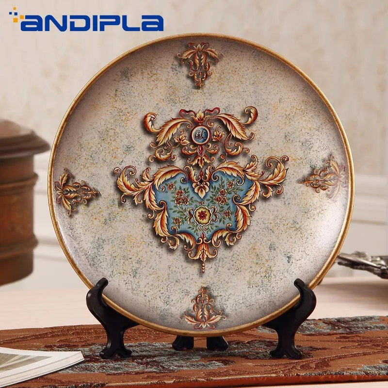 

10 inch Vintage European Style Ceramic Decoration Plate High Grade Wedding Gift Home Arrangement Crafts Office Desktop Ornaments
