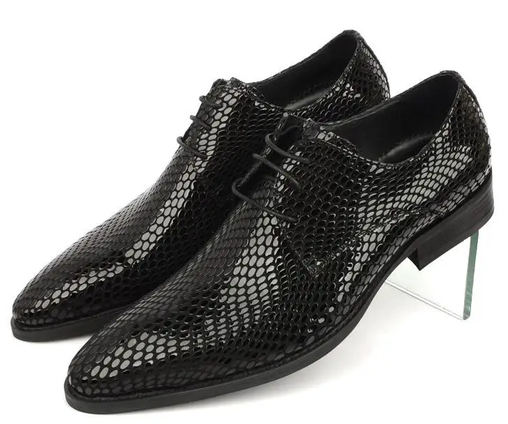 

Spring and summer new snakeskin pattern shoes leather British business patent leather mens fashion lace-up wedding shoes