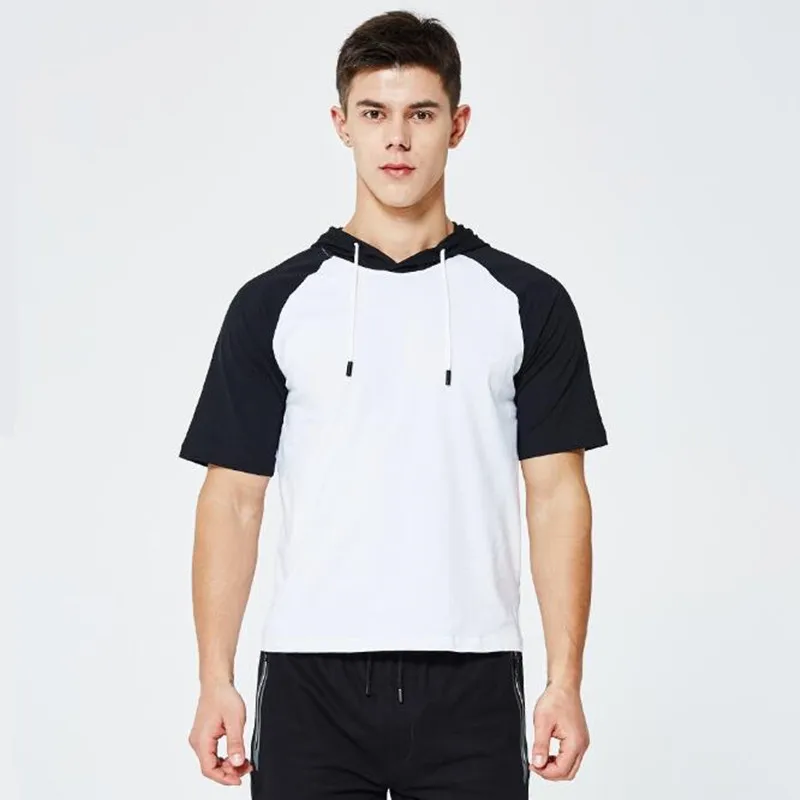 Мужская хлопковая футболка с капюшоном повседневная короткая спортивная