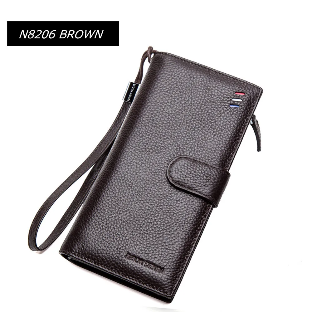 N8206 brown BISON DENIM мужской кошелек из натуральной кожи, Большой Вместительный держатель для карт из воловьей кожи, кошелек для денег для мужчин, качественный кошелек на молнии для монет N8226 - Цвет: N8206 brown