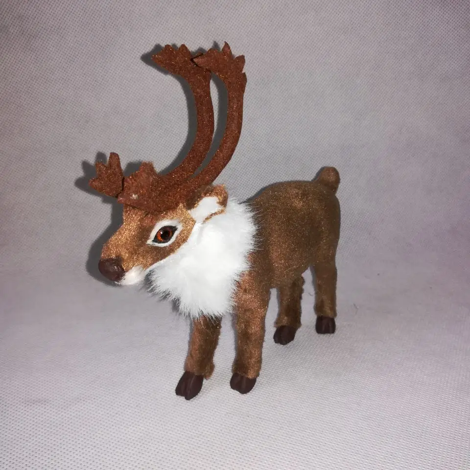 Около 15x14 см пластик и мех коричневый sika олень жесткая модель искусственный moose