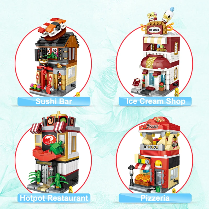 LOZ мини городской пейзаж здание пиццерия суши бар Мороженое магазин ресторан