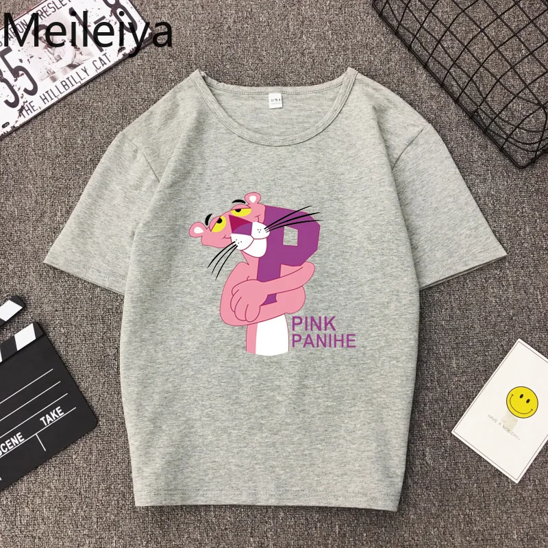 Женская футболка с принтом Розовая пантера Harajuku Kawaii свободная короткими