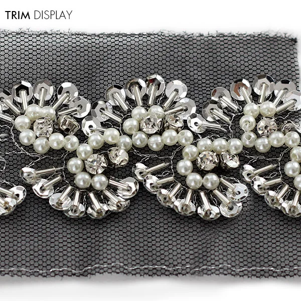 Бисером жемчуг блесток Кристалл Черный кружевной ленты ткань отделка плетеная