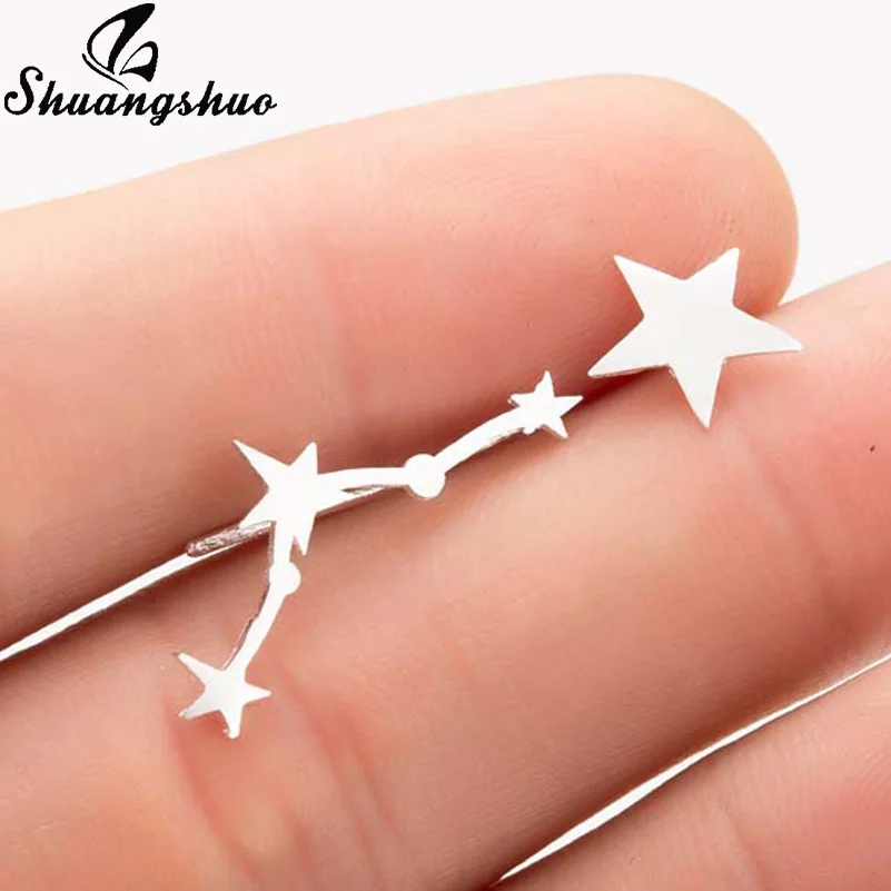 Earrings 475 Shuangshuo, модные серьги в виде звезды и Луны, серьги для альпинизма, крошечные серьги-гвоздики в виде листьев для женщин, серьги-гвоздики из нержавеющей стали, подарок - Окраска металла: Earrings 475