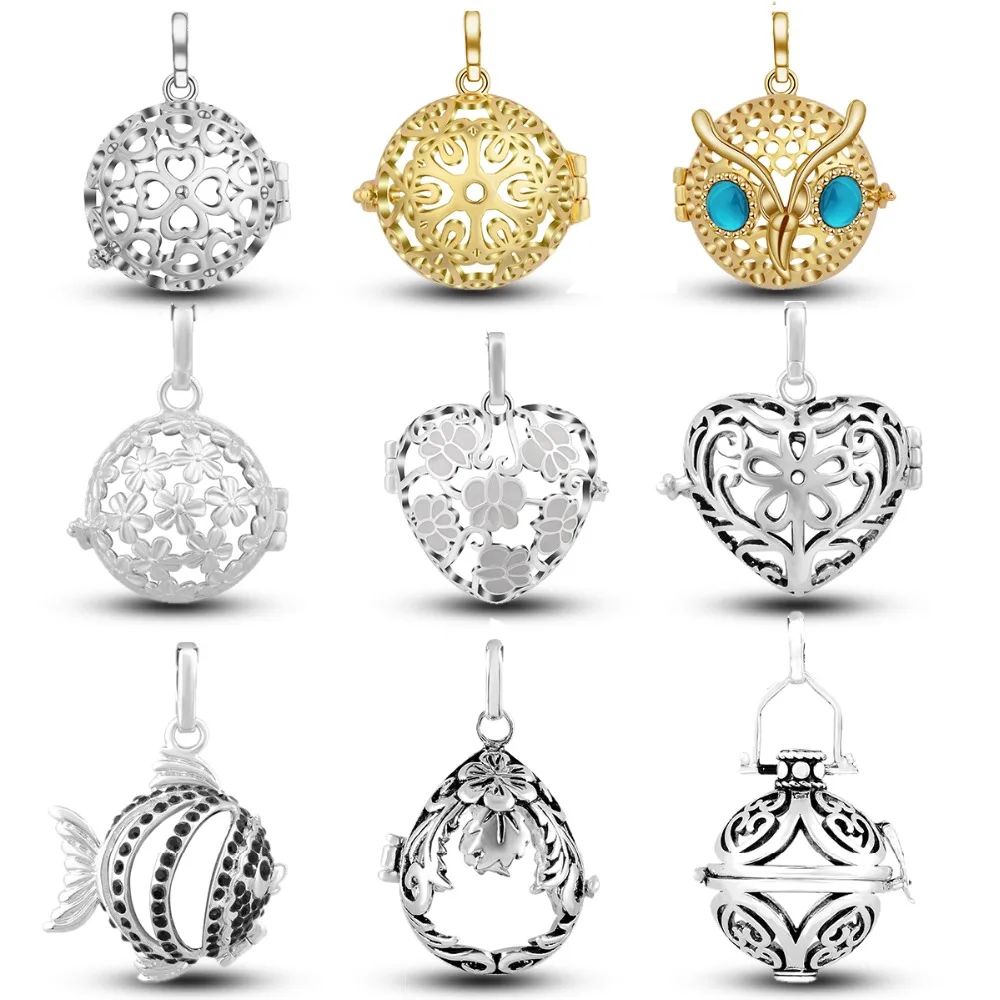 

EUDORA 16 mm Locket Cage Aromatherapy Lockets Cage Heart /owl /Flower/ fish 9 Style Pendant DIY Jewelry Findings & Components