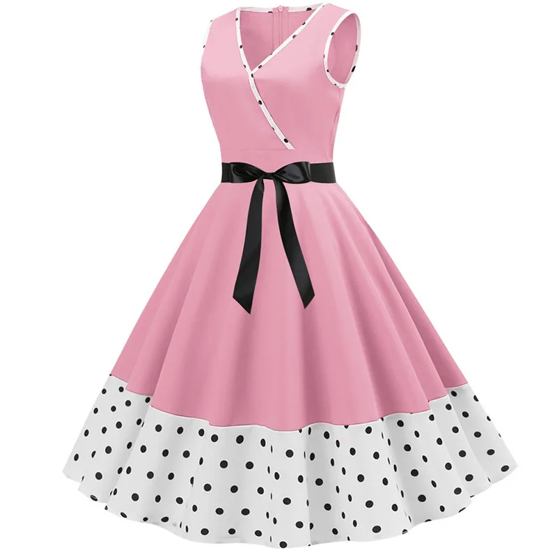 Черное летнее платье в стиле пэчворк, женское сексуальное платье с v-образным вырезом в горошек, вечерние платья размера плюс, винтажное платье в стиле рокабилли