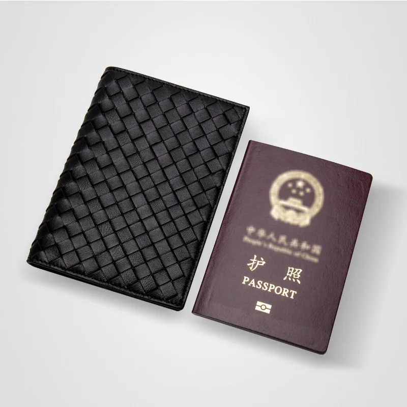 high quality men sheepskin genuine leather id card passport cover purse woven multi function card holder business travel wallet free global shipping