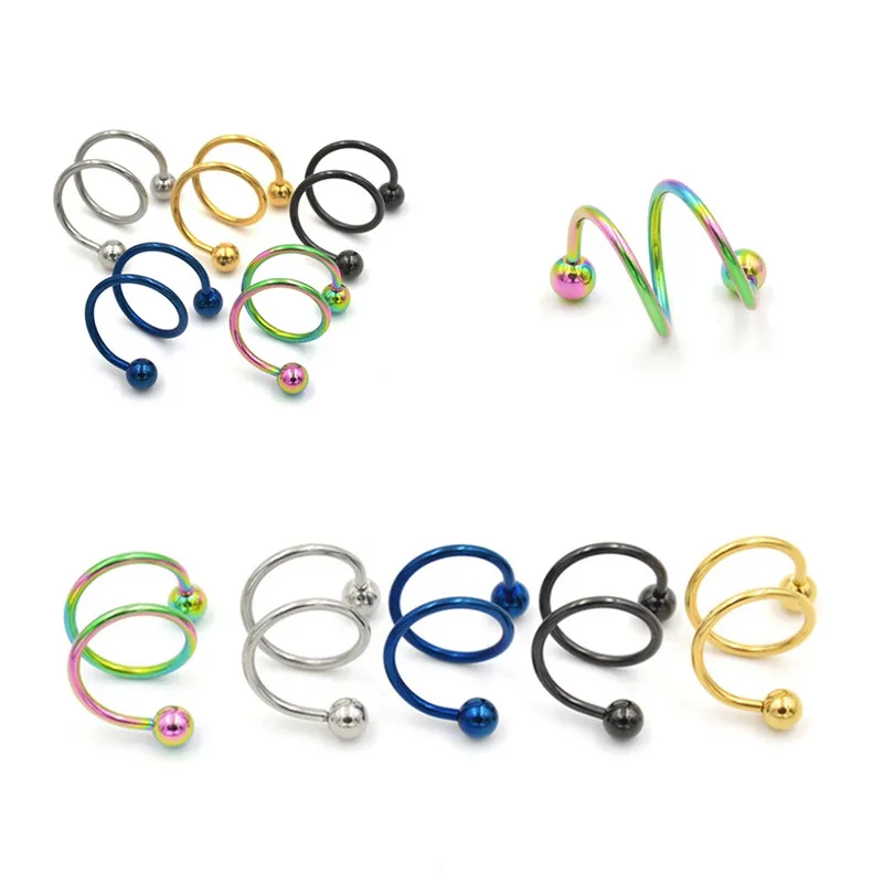 Серьги гвоздики унисекс из хирургической нержавеющей стали клипсы на спирали в