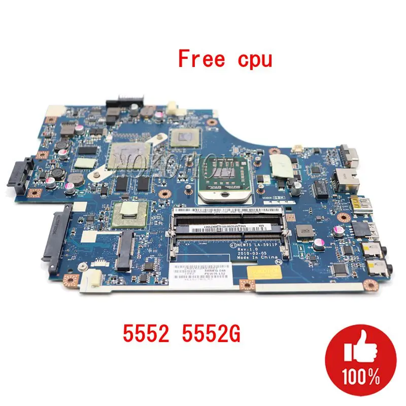 NOKOTION для acer aspire 5551 5551G 5552 5552G материнская плата для ноутбука NEW75 LA-5911P MBPUU02001 основная плата HD5650M 1 ГБ Бесплатный процессор