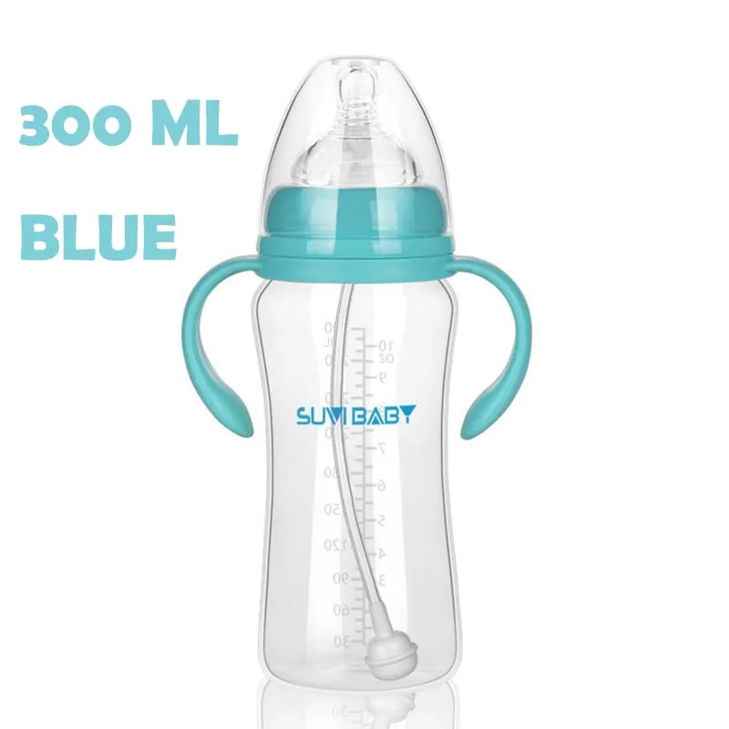 Suvi 300ml Blue Антиколиковая BPA натуральная полипропиленовая бутылка 300 мл для младенцев Mamadeiras сок молоко вода бутылка гаррафа для кормления - Цвет: Suvi 300ml Blue