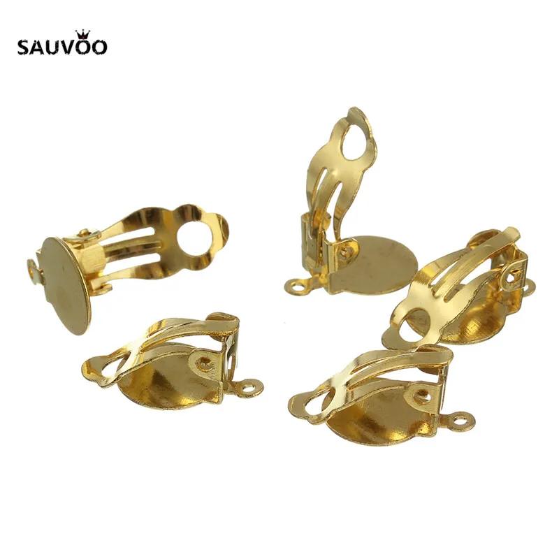 SAUVOO 30 шт. античная бронза, золото, серебро цвет без пирсинга серьги клипсы 10x18 мм Пустые Базовые настройки ремесло DIY ювелирных изделий