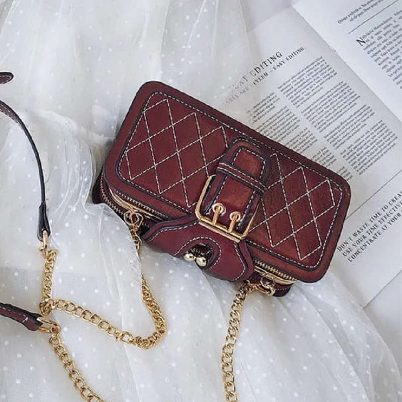 Leather Purses and Handbags with Many Pockets Small Chains Bags Flap Women Messenger Bag High Quality Female Plaid Clutches | Багаж и