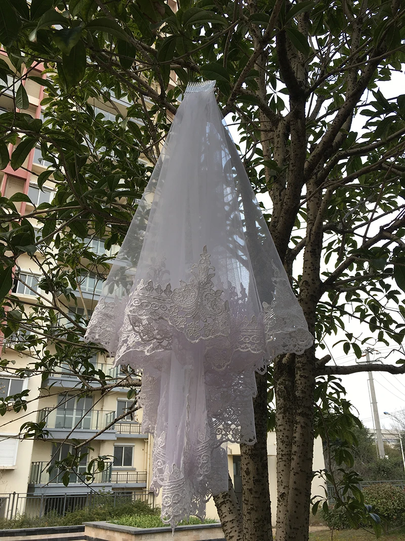 2019 Elegant Lace Bridal Veil 2 layers Wedding With Comb White Ivory Short Edge Tulle | Свадьбы и торжества