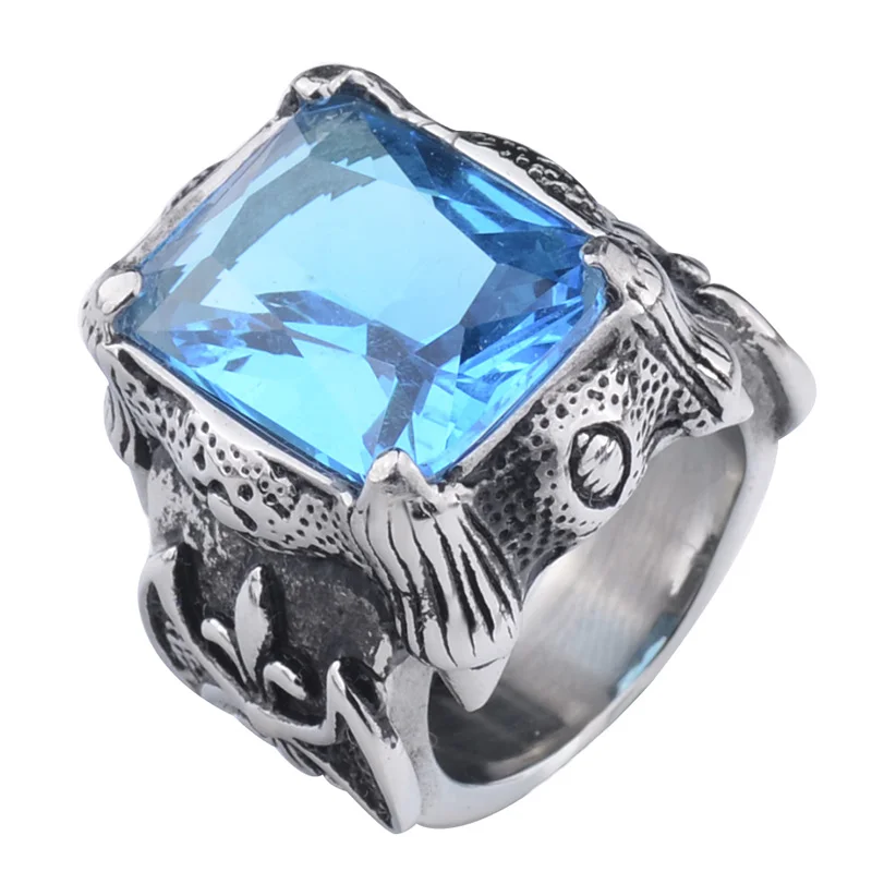 Light blue glass EdgLifU мужское кольцо золото/серебро+ черный Винтажное кольцо с когтями для женщин готическое кольцо из нержавеющей стали панк Байкер мужской подарок - Цвет основного камня: Light blue glass