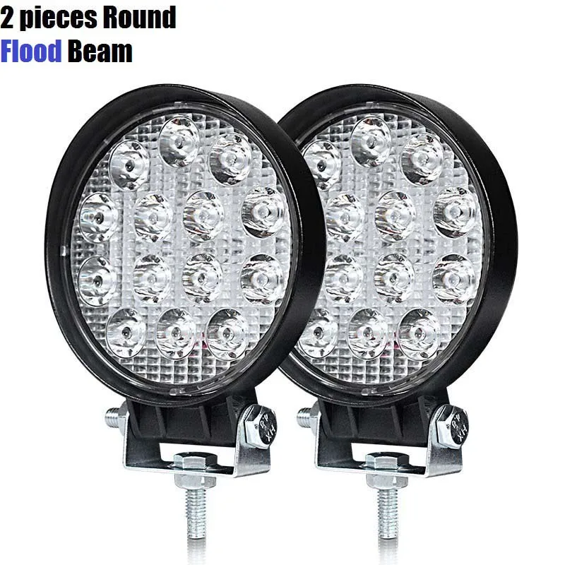 2x Round Flood Beam RACBOX 4 дюйма 48 Вт тонкий светодиодный светильник для вождения с точечным наводнением для Lada, грузовика, прицепа, внедорожника, лодки, 12 В, 24 В, 4WD, для стайлинга автомобилей - Цвет: 2x Round Flood Beam