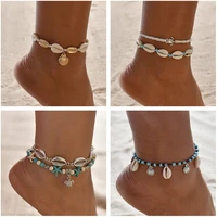 vintage handmade shell beads sea turtle anklets for women girl new multi layer anklet leg chain bracelet bohemian summer jewelry
