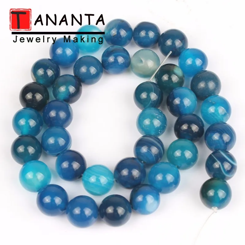Dyed Blue Stripe 4 6 8 10 мм 15 ''Агаты бирюзой Песчаник серьги из натурального аметиста камень из натуральной лавы бусины для самостоятельного изготовления ювелирных изделий Цепочки и ожерелья браслета - Цвет: Dyed Blue Stripe