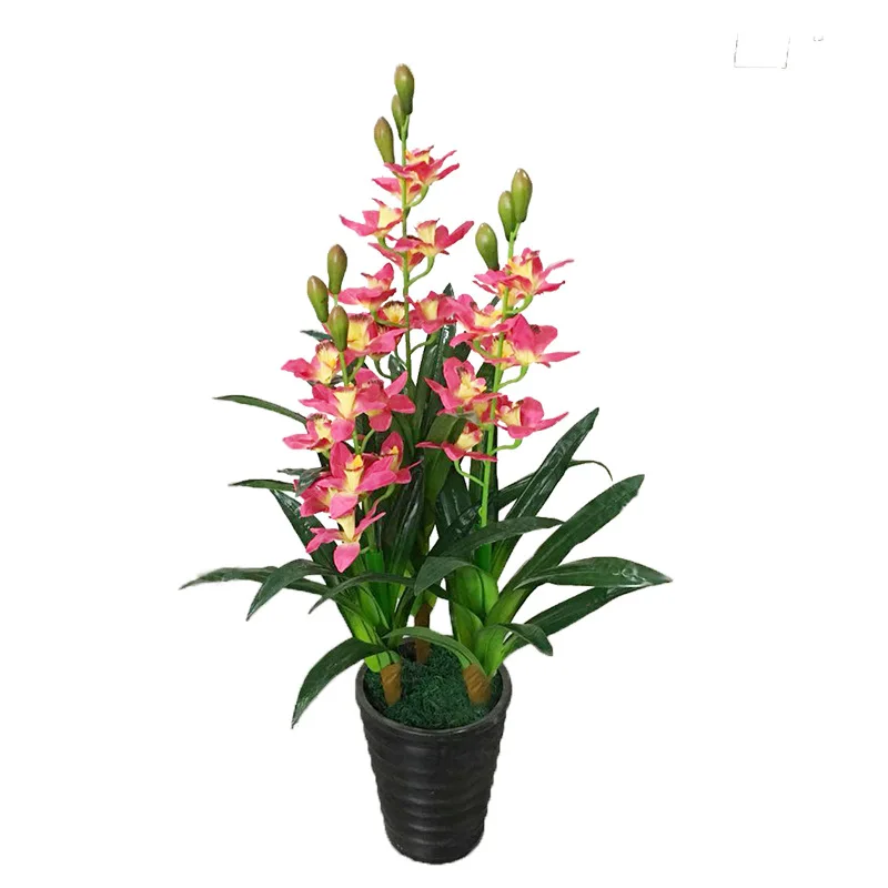 Искусственное дерево 100 см 3 стебля cymbidium поддельная зелень горшечные бонсай