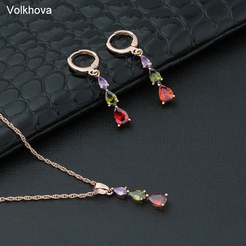 

New Europe and America Color Unique Design Fashion AAA Zircon Bride Wedding Unusual Earrings Jewelry Sets
