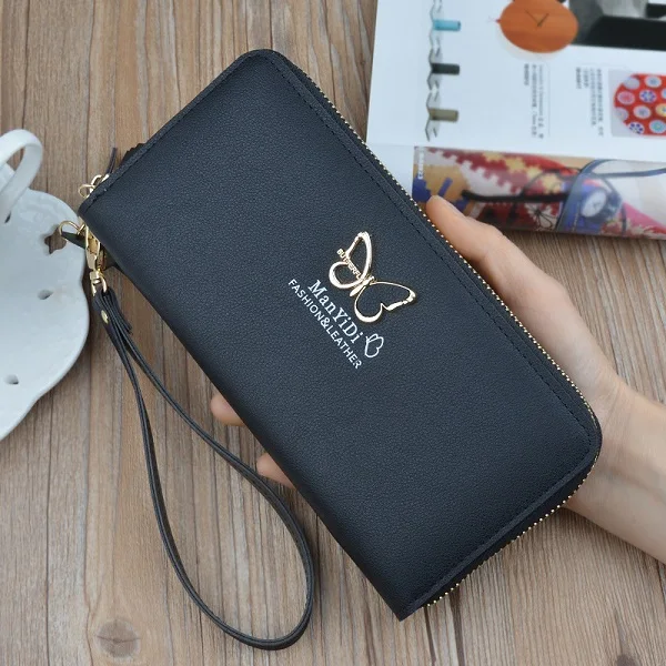 Black Wallet Женские кошельки на ремешке, сумочка, новинка, милая цепочка в виде бабочек, длинный женский кошелек, держатель для карт, сумка для телефона, кошелек для девушек и женщин - Цвет: Black Wallet