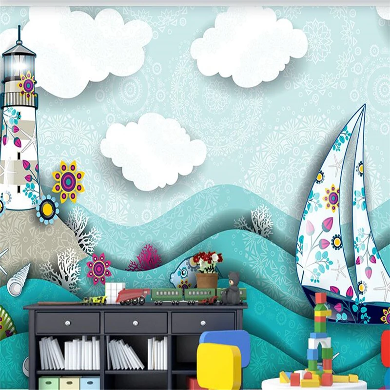3d обои на заказ Рисование с героями мультфильмов синее небесное белые тучки