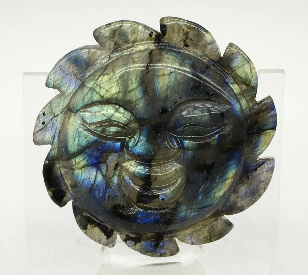 39G Sun God натуральная Лабрадорит солнце улыбающееся лицо подвеска амулет кварцевый