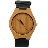 hot sell bamboo watch fashion wood watch for men with genuine leather strap no waterproof round quartz men watches
