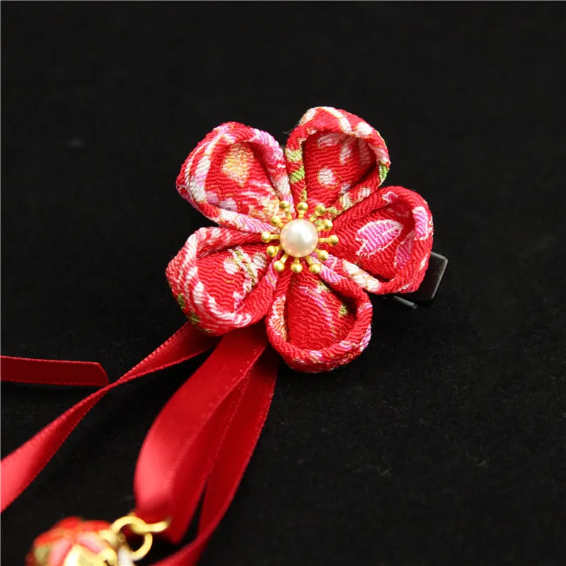 Принцесса заколки для волос заколки Kanzashi Yukata аксессуары для кимоно красный розовый девушки кисточкой цветок ленты Бисероплетение фестиваль подарок