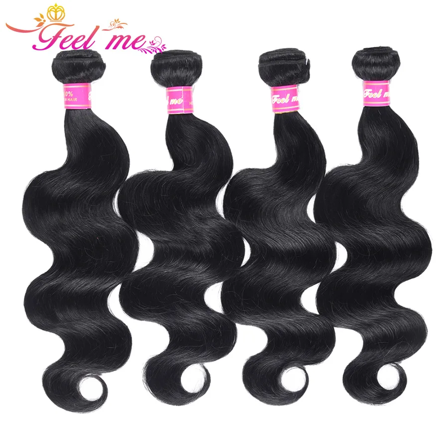 Feel Me бразильские объемные волнистые пучки реактивных черных человеческих волос