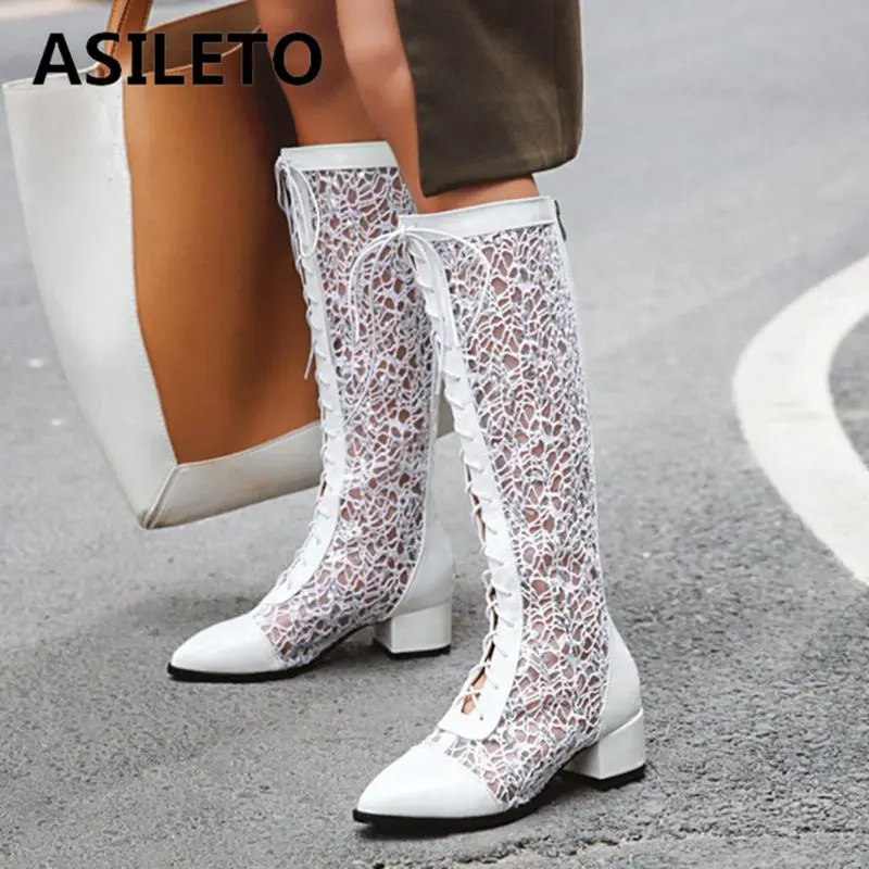 Женские ботинки с кружевом ASILETO летние дышащие высокие цветочным узором большого