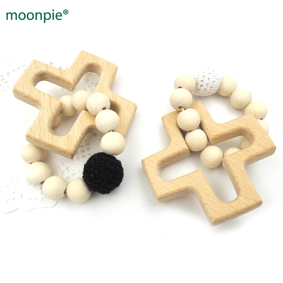 

Прорезыватель для зубов из бука с большим крестом, новинка, деревянная игрушка для зубов, черно-белая игрушка для младенцев, игрушка для ухода за ребенком, подарок для ребенка ET112