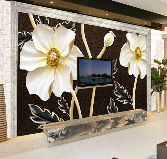 

Custom 3D Wallpaper, embossed flowers murals for the living room bedroom TV background wall vinyl wallpaper papel de parede