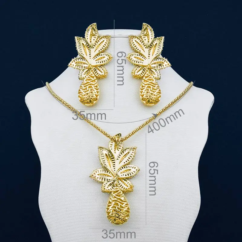 ModemAngel роскошный лист Ананас цветок подвеска ожерелье и серьги кубический