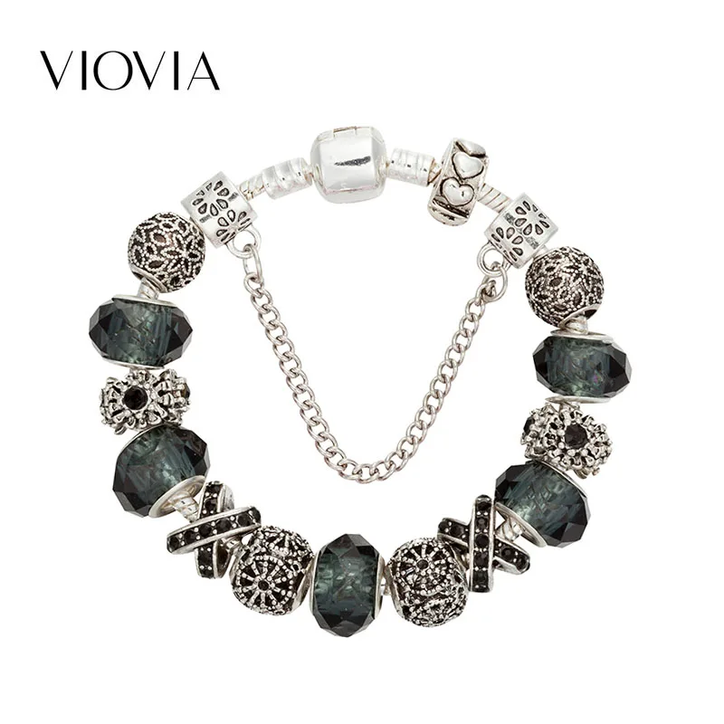 VIOVIA 2019 Φ браслет и браслеты черные хрустальные бусины подходят для оригинального
