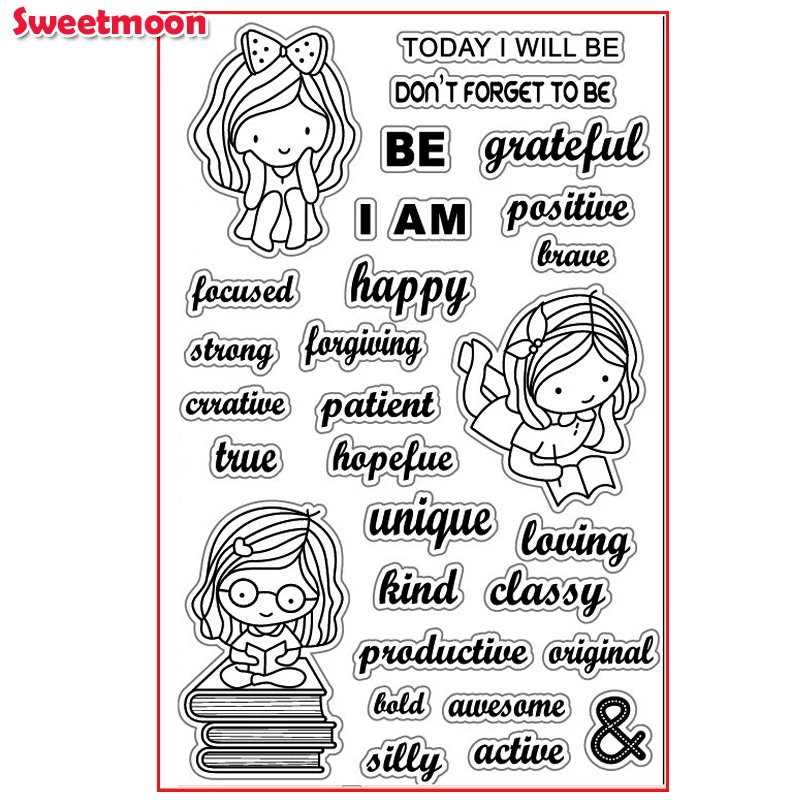 I AM HAPPY PATIENT BRAVE GIRL Scrapbook DIY photo cards account rubber stamp clear transparent card SWEETMOON | Дом и сад