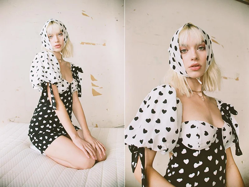 Винтажное платье в черно-белый горошек с сердечками, vestidos, женское летнее платье на шнуровке с пышными рукавами, элегантное сексуальное мини-платье с бантом