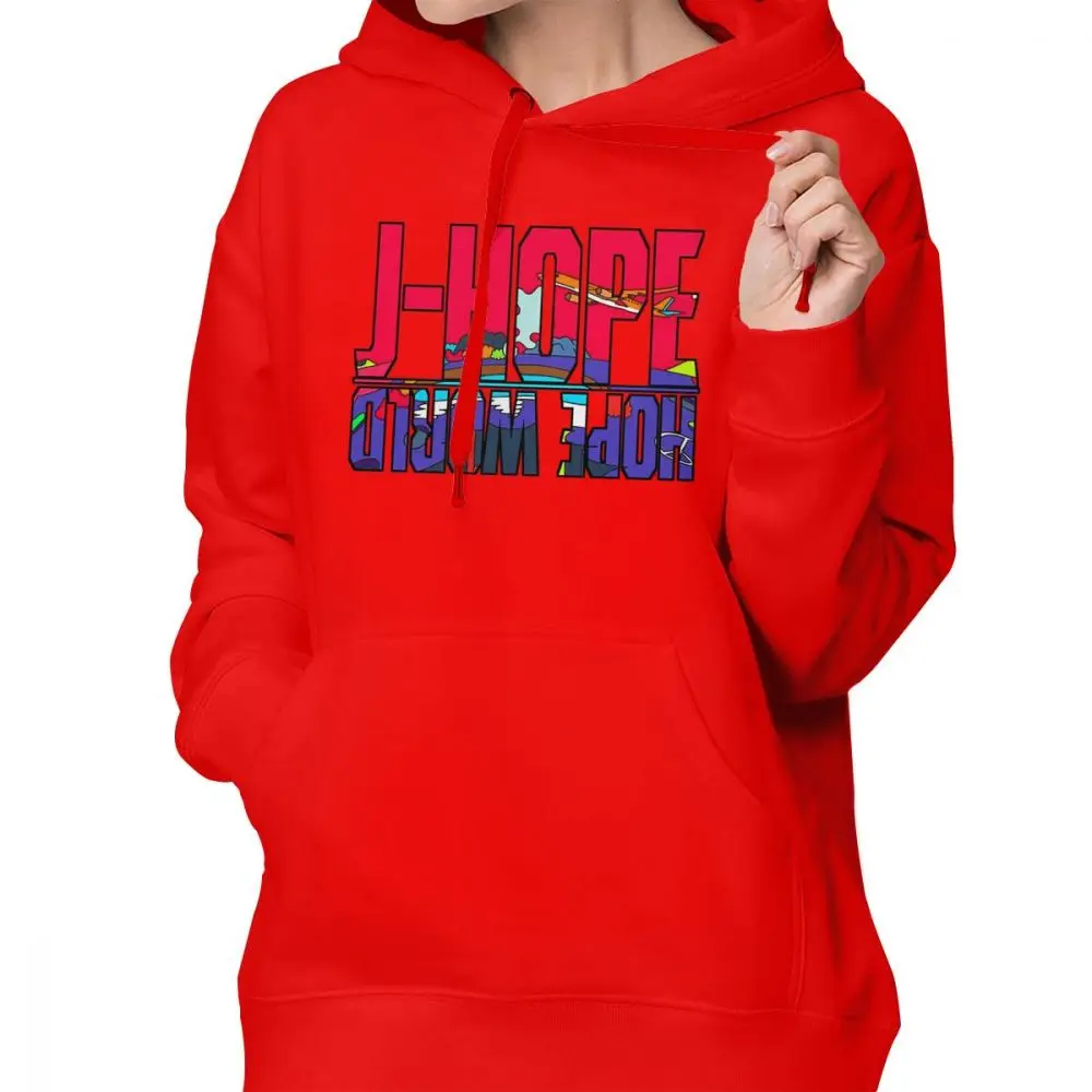 Hope World Толстовка J-hope-Hope World толстовки с длинным рукавом черные толстовки женские хлопковые трендовые уличные пуловеры с капюшоном - Цвет: Красный